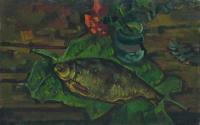 Still life with fish on leaves