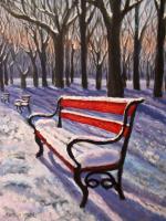 Red Bench in Winter